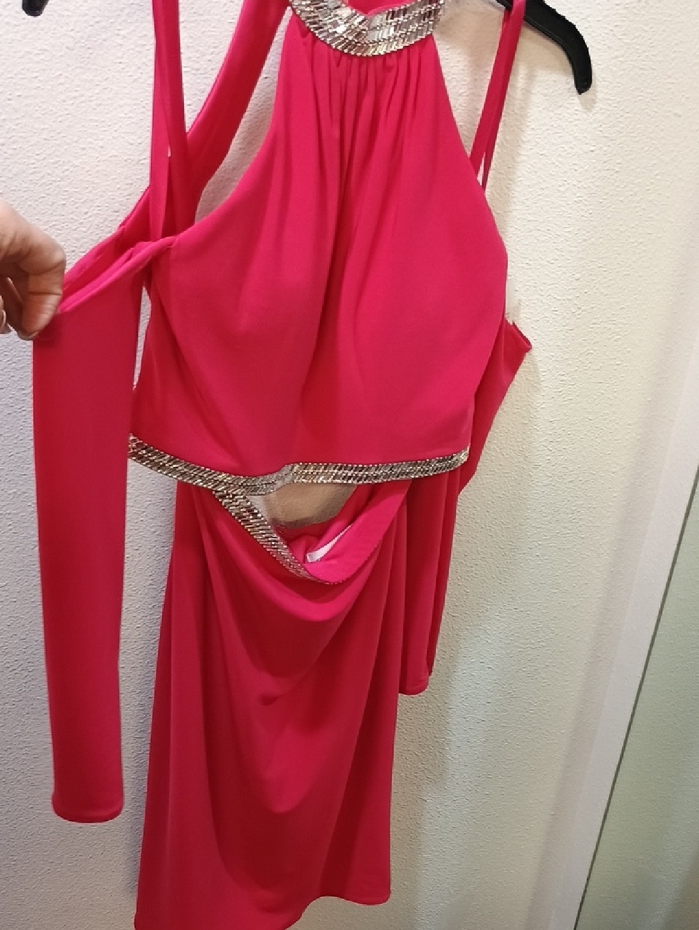 Pink Embellished Halter Cocktail Dress